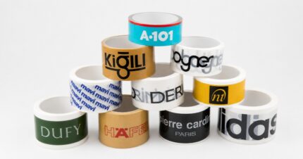 Printed background packing tape rolls with various custom brand logos