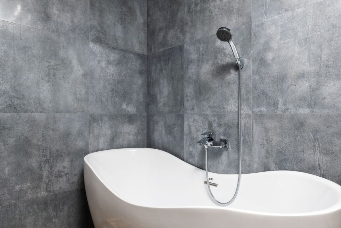 White bathtub in a modern bathroom