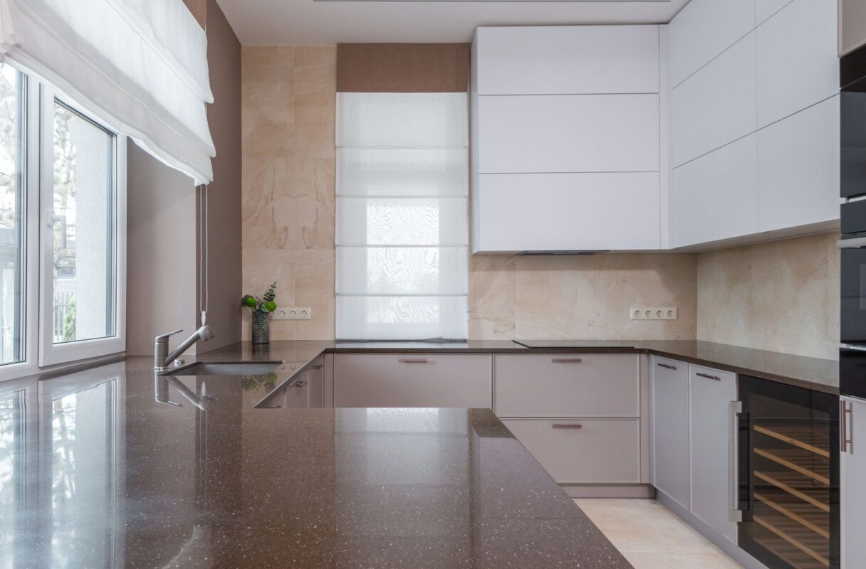 Stone countertop in a modern kitchen