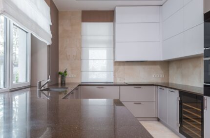 Stone countertop in a modern kitchen