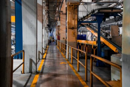 Industrial factory floor with marked walkways