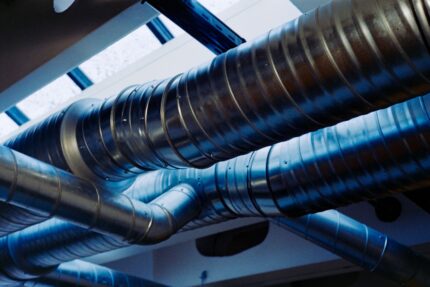 Metallic HVAC ventilation duct close-up