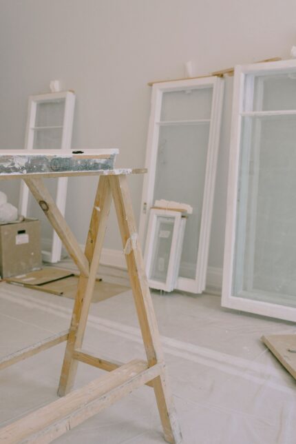 Window frames protected during renovation work